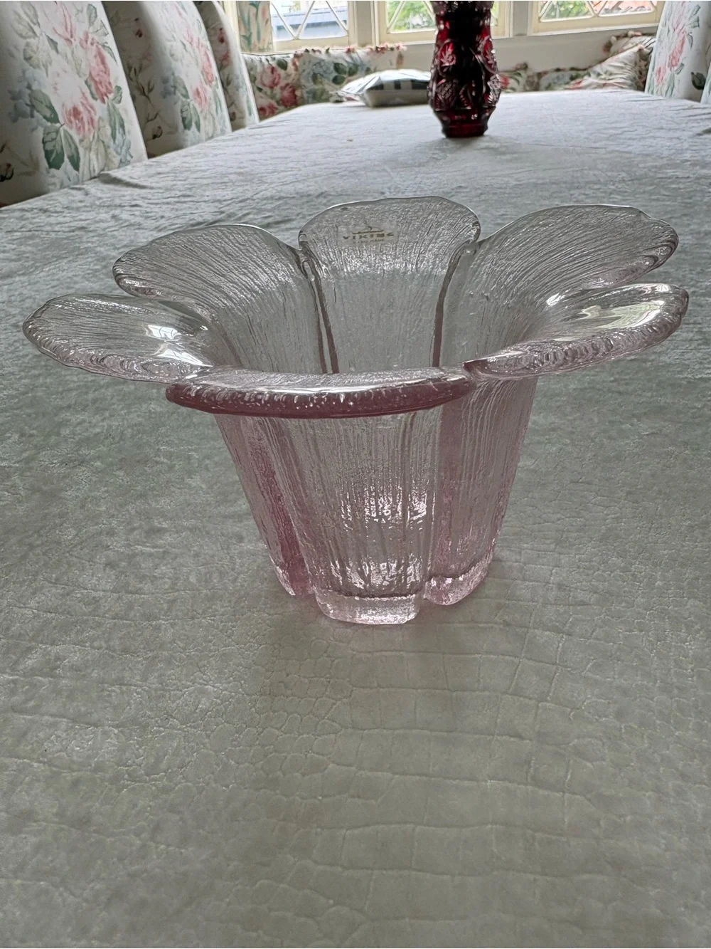 Vintage Viking Pink Glass Flower Bowl - Decorative Home Accent